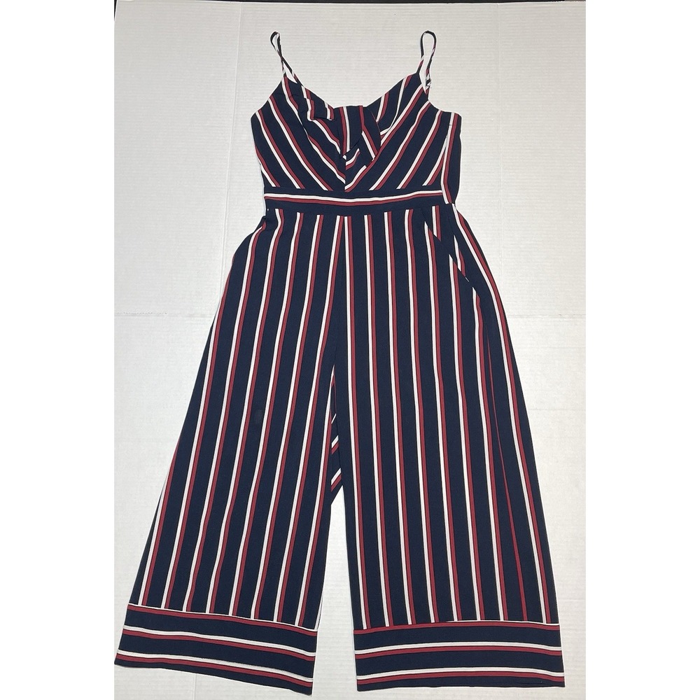 Teeze Me Pinstripe Y2K Romper Wide Leg Crop Blue Nautical Chiffon Women's Sz 5/6